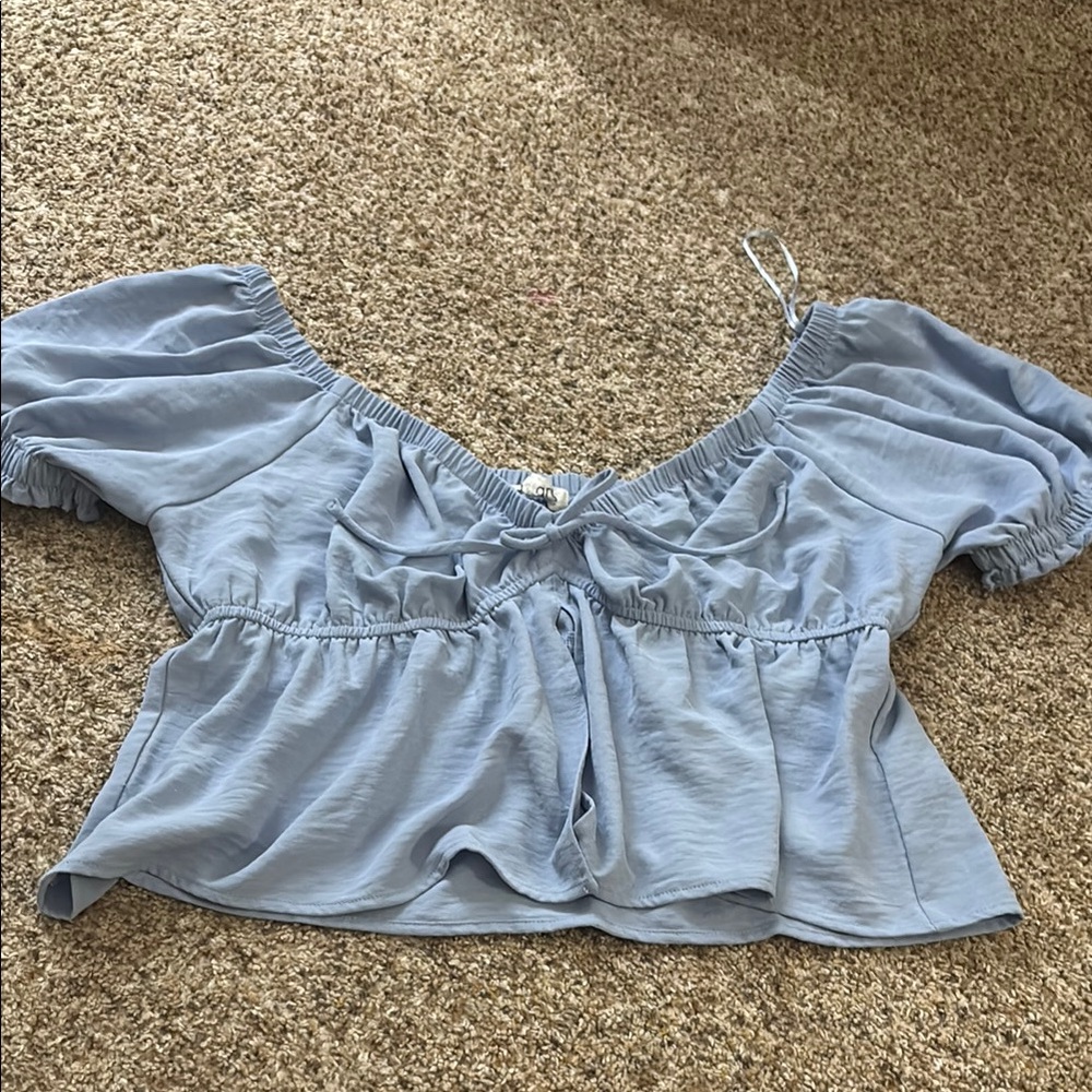 Blue Puff Sleeve Blouse